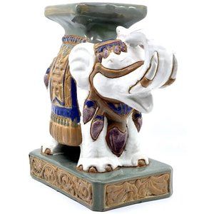 Vtg Handmade Elephant Pedestal Plant Stand Display Art Asian Indian Boho Yard